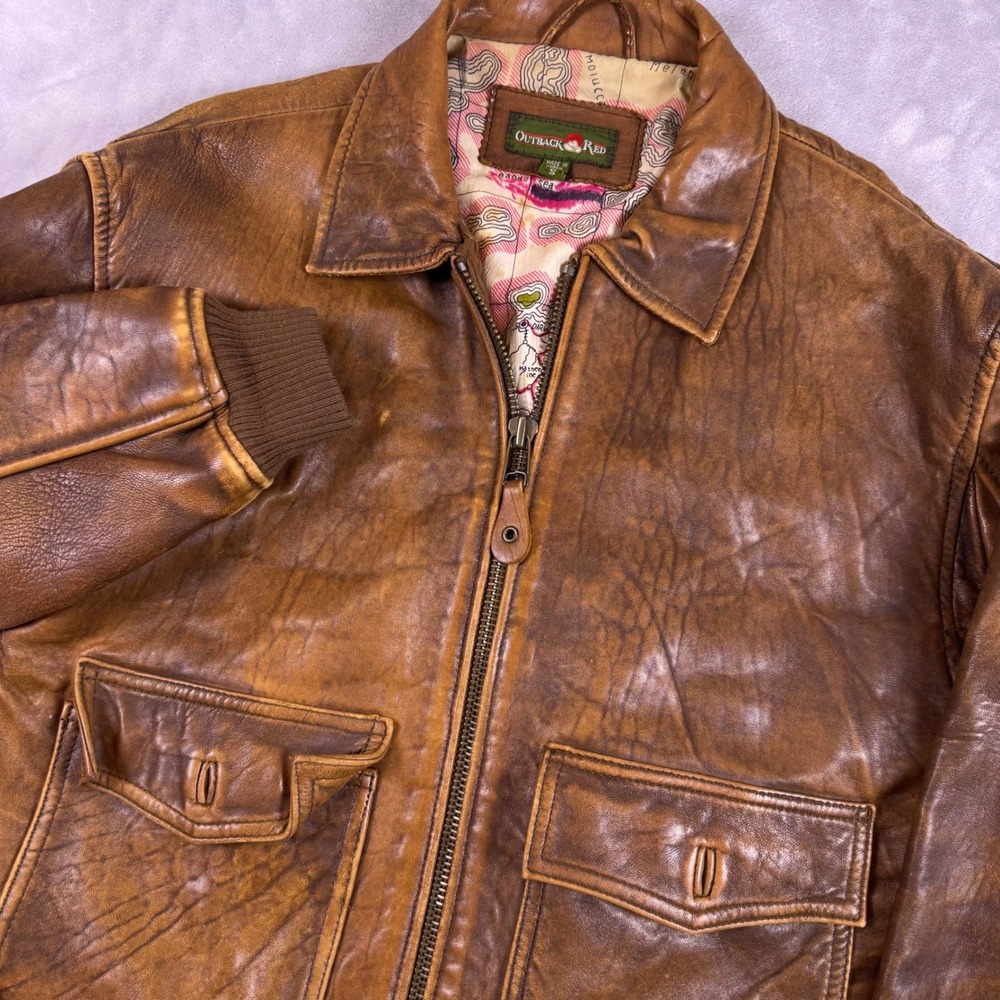 VTG Outback Red Pilot Lambskin Leather Bomber Flight Jacket Mens Small Brown*